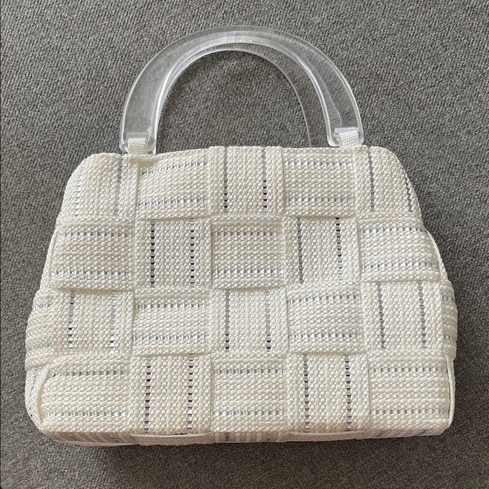 Elegant white Handbag with Clear Handles
